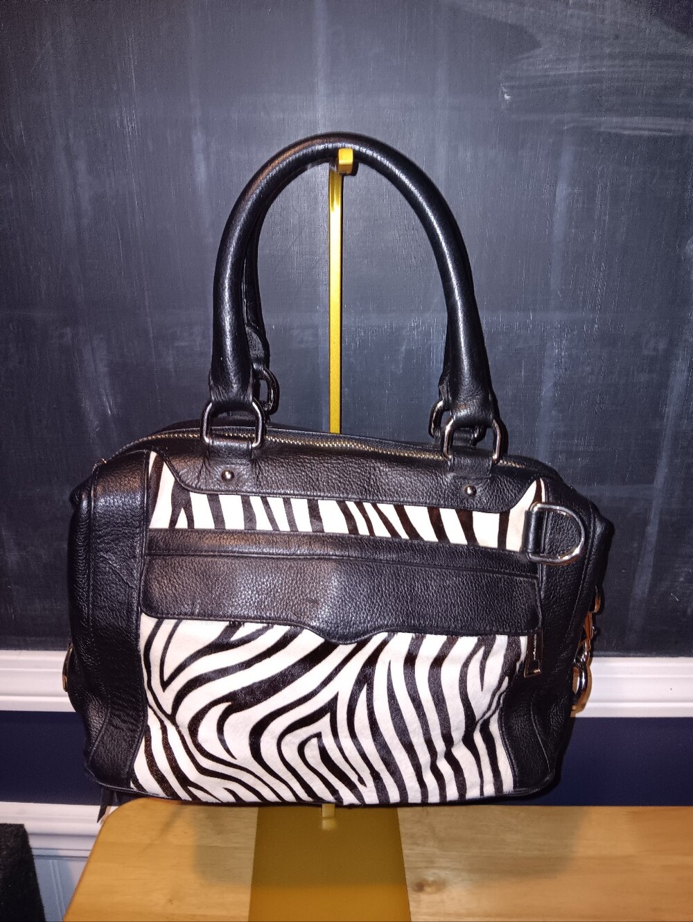 Rebecca Minkoff Black and White Zebra Print Leather Satchel Bag